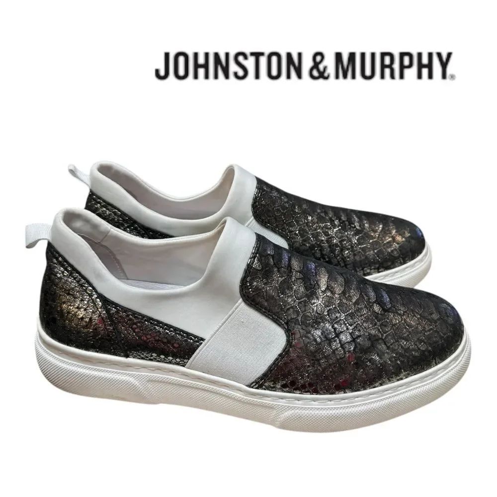 Johnston & Murphy Women's Noelle Silver Metallic Snakeskin Leather Sneakers 7.5